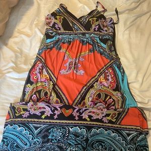 A dress barn summer dress with orange and blue with a hint of yellow barely used